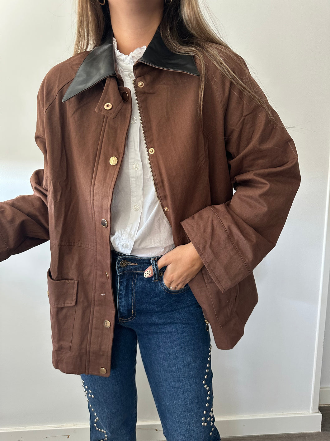 Chaqueta Oversize Cuello Polipiel